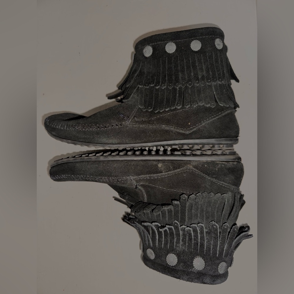 Minnetonka Black Suede Fringe Boots - Picture 4 of 6